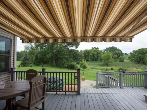 An awning produces comfortable shade over a porch in the Southwest